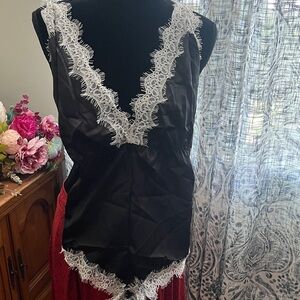 Elegant Black and White Lace Bodysuit